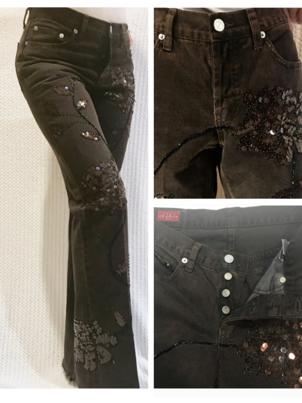 Le Jealous Sequin High Waist Vintage brown Jeans IT40 - Picture 2 of 11